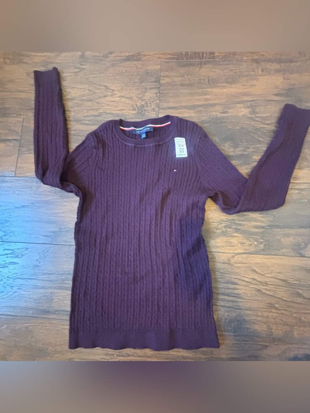 Tommy Hilfiger Ribbed Crewneck Sweater Size Small Burgundy Purple Knit